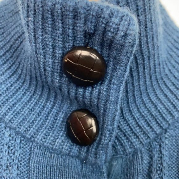 J.Crew S Teal Cardigan Cable Knit Faux Leather Buttons Lambs Wool - Picture 9 of 16